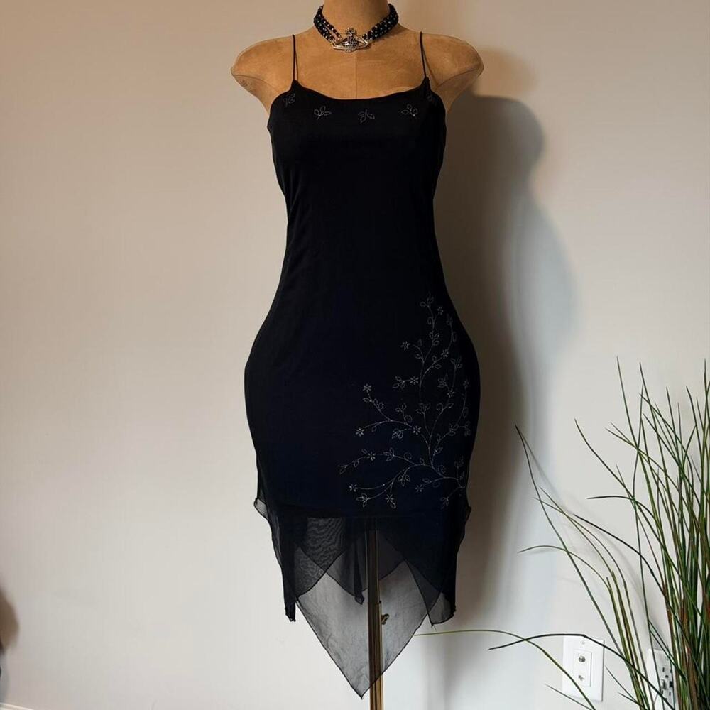 Black slip midi dress